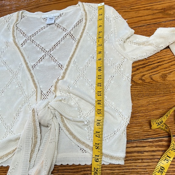 Design History brand cream cardigan w/metallic threads, sequins & beads. Large. - Picture 8 of 10